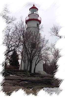 The Marblehead Lighthouse on Lake Erie in winter